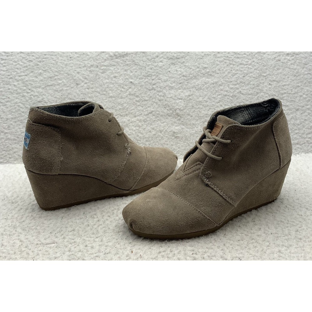 Toms Ankle Booties Womens 7.5 Hidden Wedge Tan Blanket Lined Comfort 380513